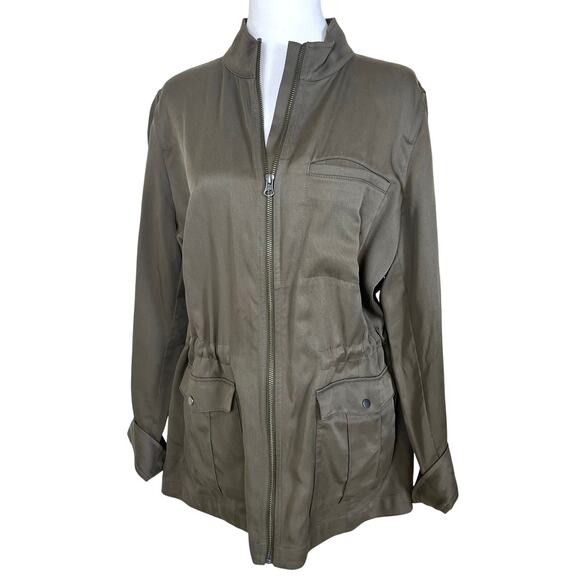 J. Jill Jackets & Blazers - J. Jill Women’s Utility Jacket Medium Green Solid Full Zip Cinched Waist Pockets